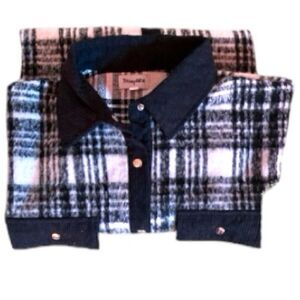 Plaid Shirt Jacket Shacket Ladies Large Black and White Relaxed Fit